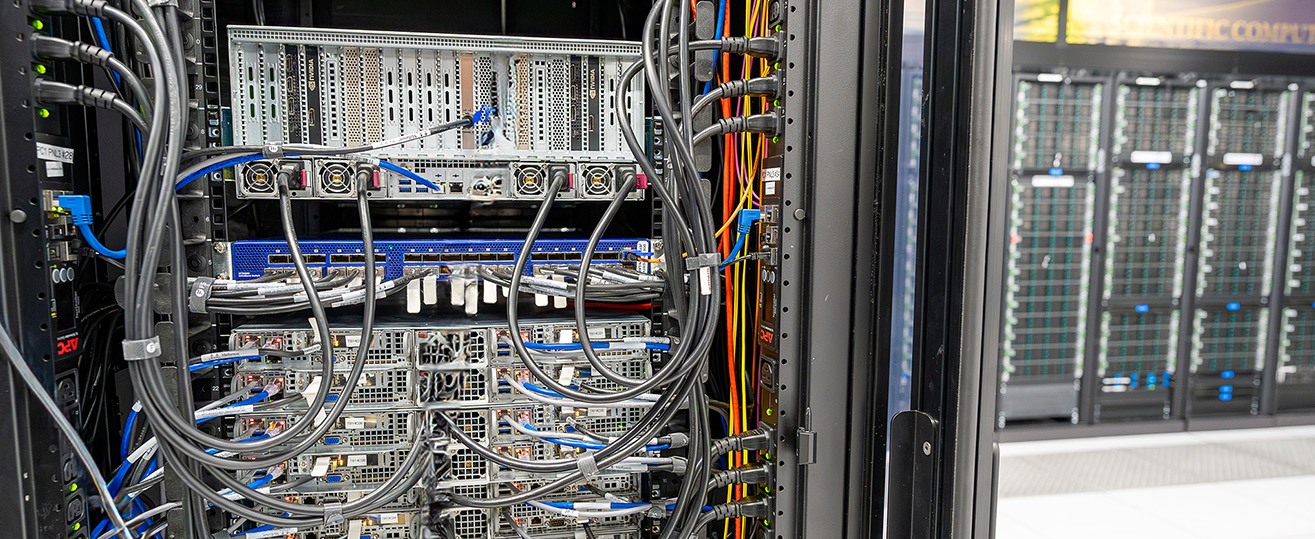 A testbed computing cluster, known as the "sandbox," is shown within the data center at Jefferson Lab.